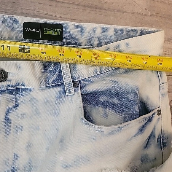 Smoke Rise Bermuda Shorts Mens 40  Blue hip hop Paint Splatter Distressed Denim - Picture 9 of 11